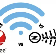 Comparativa visual de Zigbee vs Z-Wave, mostrando sus logos y ondas de señal.