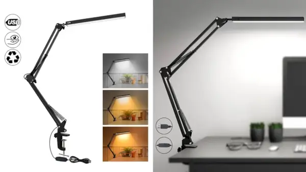 Flexo mesa negro articulado con pinza, ideal para tu escritorio. Iluminación LED ajustable.
